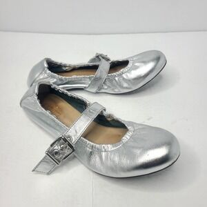 Schutz Calita Silver Metallic Buckled Ballet‎ Flats Gorpcore Y3K Edgy Size 8.5